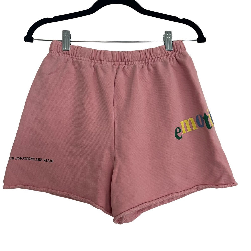 Mayfair The Label Sweat Shorts S/M Pink Good Emotional Valid Graphic Raw Hem